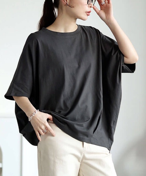裾タックコットンドルマンプルオーバー【大きいサイズ対応】（Tシャツ