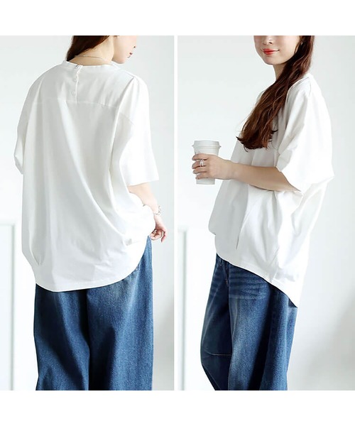 GOLDJAPAN(ゴールドジャパン)の「裾タックコットンドルマンプルオーバー【大きいサイズ対応】(Tシャツ/カットソー・レディース・ブラック/オフホワイト/チャコールグレー・LL~3L/4L~5L)」の13枚目の写真