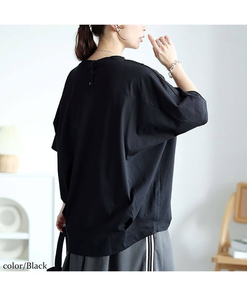GOLDJAPAN(ゴールドジャパン)の「裾タックコットンドルマンプルオーバー【大きいサイズ対応】(Tシャツ/カットソー・レディース・ブラック/オフホワイト/チャコールグレー・LL~3L/4L~5L)」の14枚目の写真