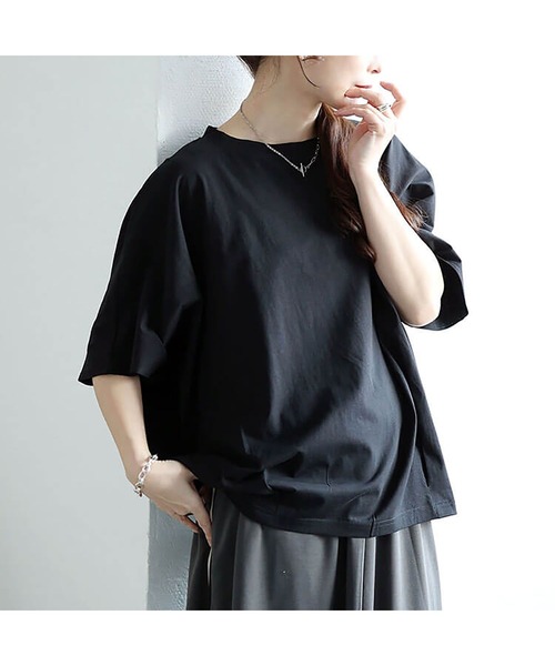 GOLDJAPAN(ゴールドジャパン)の「裾タックコットンドルマンプルオーバー【大きいサイズ対応】(Tシャツ/カットソー・レディース・ブラック/オフホワイト/チャコールグレー・LL~3L/4L~5L)」の16枚目の写真
