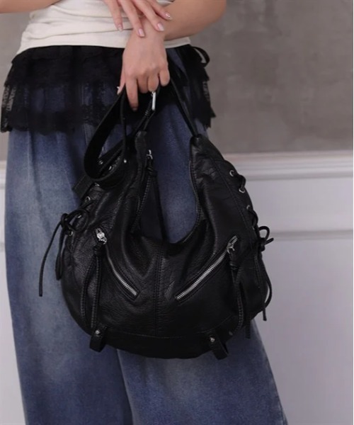 axes femme（アクシーズファム）の「サイドレースアップショルダー（ショルダーバッグ・レディース・ブラック/ブラウン・FREE）」の2枚目の写真