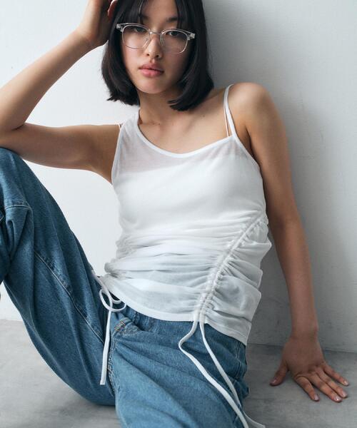 タンクトップ ノースリーブ asymmetry gather tank レディース セール】asymmetry gather tank（タンクトップ）｜CODE A