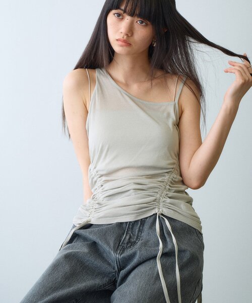 CODE A(コードエー)の「asymmetry gather tank(タンクトップ・レディース・ライトグリーン/ダークグレー/ホワイト・00)」の3枚目の写真