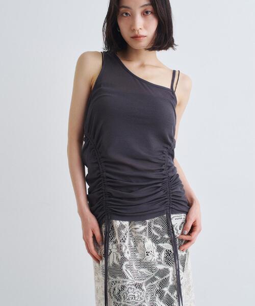 タンクトップ ノースリーブ asymmetry gather tank レディース セール】asymmetry gather tank（タンクトップ）｜CODE A