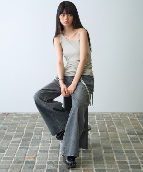 タンクトップ ノースリーブ asymmetry gather tank レディース セール】asymmetry gather tank（タンクトップ）｜CODE A