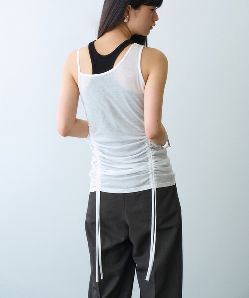 タンクトップ ノースリーブ asymmetry gather tank レディース セール】asymmetry gather tank（タンクトップ）｜CODE A
