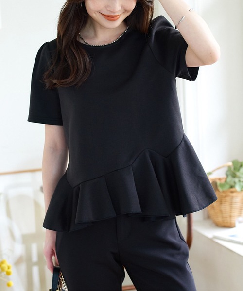 em. エムドット　アシンメトリーぺプラムトップス　裏起毛 アシンメトリーペプラムトップス（Tシャツ/カットソー）｜KOBE