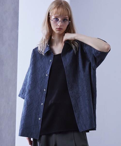 【美品】キャトルズ ワッシャー加工 長袖 ポリエステル100% シャツ ブラウス 美品】キャトルズ ワッシャー加工 長袖 ポリエステル100% シャツ