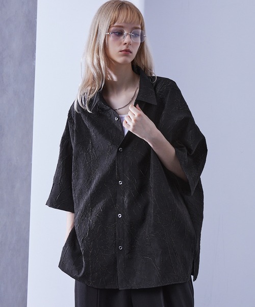Loose/ルース(ルース)の「ワッシャー加工 デザイン柄シャツ(シャツ/ブラウス・メンズ・ブラック/ホワイト/ネイビー・S/M/L)」の1枚目の写真