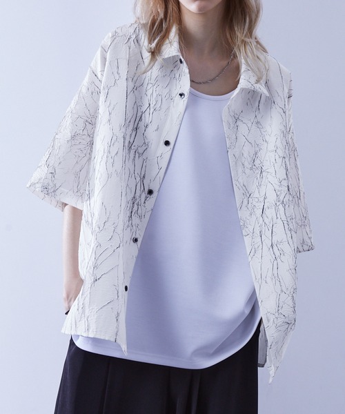 Loose/ルース(ルース)の「ワッシャー加工 デザイン柄シャツ(シャツ/ブラウス・メンズ・ブラック/ホワイト/ネイビー・S/M/L)」の5枚目の写真