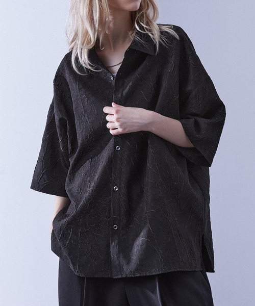 Loose/ルース(ルース)の「ワッシャー加工 デザイン柄シャツ(シャツ/ブラウス・メンズ・ブラック/ホワイト/ネイビー・S/M/L)」の14枚目の写真