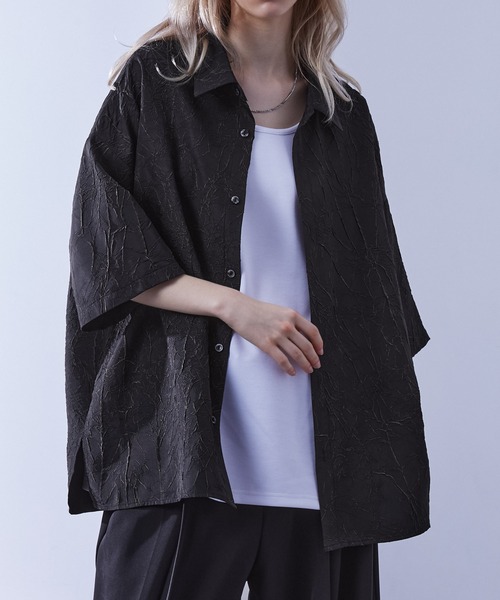 Loose/ルース(ルース)の「ワッシャー加工 デザイン柄シャツ(シャツ/ブラウス・メンズ・ブラック/ホワイト/ネイビー・S/M/L)」の15枚目の写真