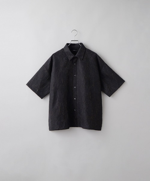 パドカレ シワ加工 長袖シャツ グレー 羽織り ワッシャー加工 36 ゆったり パドカレ シワ加工 長袖シャツ グレー 羽織り ワッシャー加工 36