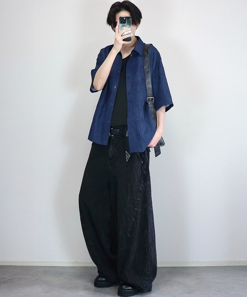 パドカレ シワ加工 長袖シャツ グレー 羽織り ワッシャー加工 36 ゆったり パドカレ シワ加工 長袖シャツ グレー 羽織り ワッシャー加工 36