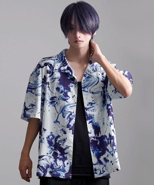 CavariA(キャバリア)の「『CavariA/キャバリア』マーブルプリント半袖シャツ(シャツ/ブラウス・メンズ・ホワイト/ブラック/ブルー・M/L)」の3枚目の写真