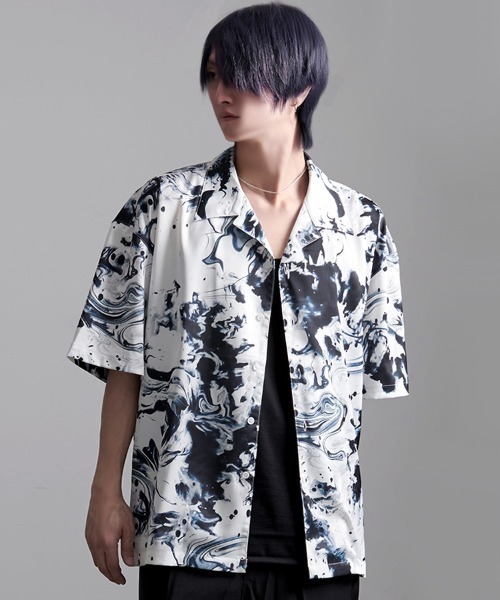 CavariA(キャバリア)の「『CavariA/キャバリア』マーブルプリント半袖シャツ(シャツ/ブラウス・メンズ・ホワイト/ブラック/ブルー・M/L)」の11枚目の写真