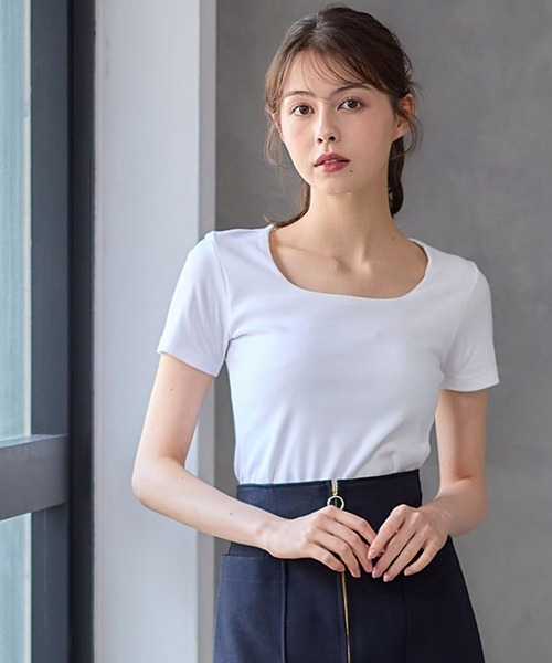 12Twelve Agenda(トゥエルブ アジェンダ)の「スクエアネック2枚重半袖カットソープルオーバー(Tシャツ/カットソー・レディース・ホワイト/ブラック・M/L)」の4枚目の写真