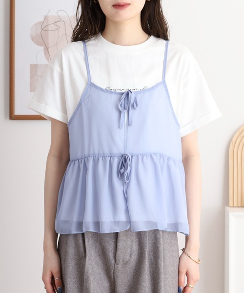 atONE(アットワン)の「シフォンビスチェキャミ+天竺ロゴプリントTシャツアンサンブル(Tシャツ/カットソー・レディース・ブラック/ブルーグレー/チャコール・M/L/LL/3L)」の20枚目の写真