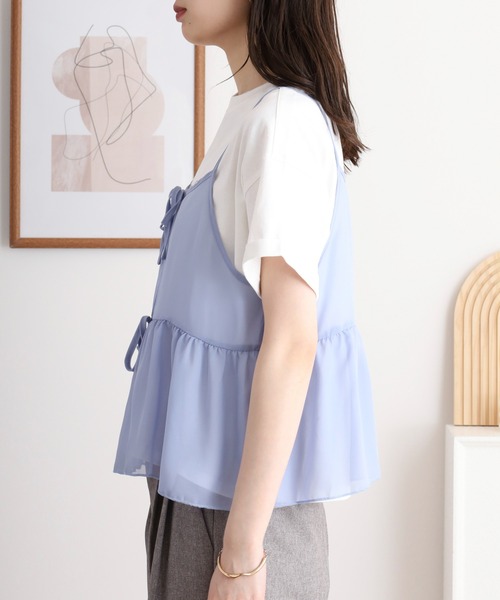 atONE(アットワン)の「シフォンビスチェキャミ+天竺ロゴプリントTシャツアンサンブル(Tシャツ/カットソー・レディース・ブラック/ブルーグレー/チャコール・M/L/LL/3L)」の21枚目の写真