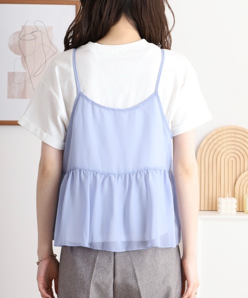 atONE(アットワン)の「シフォンビスチェキャミ+天竺ロゴプリントTシャツアンサンブル(Tシャツ/カットソー・レディース・ブラック/ブルーグレー/チャコール・M/L/LL/3L)」の22枚目の写真