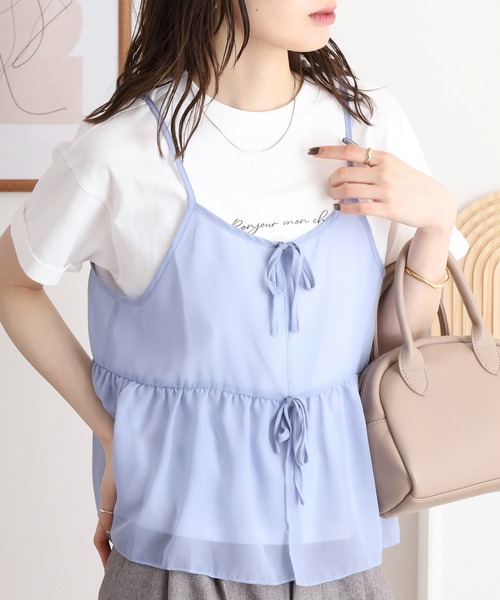 atONE(アットワン)の「シフォンビスチェキャミ+天竺ロゴプリントTシャツアンサンブル(Tシャツ/カットソー・レディース・ブラック/ブルーグレー/チャコール・M/L/LL/3L)」の16枚目の写真