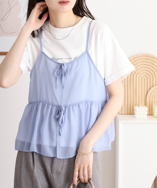 atONE(アットワン)の「シフォンビスチェキャミ+天竺ロゴプリントTシャツアンサンブル(Tシャツ/カットソー・レディース・ブラック/ブルーグレー/チャコール・M/L/LL/3L)」の18枚目の写真