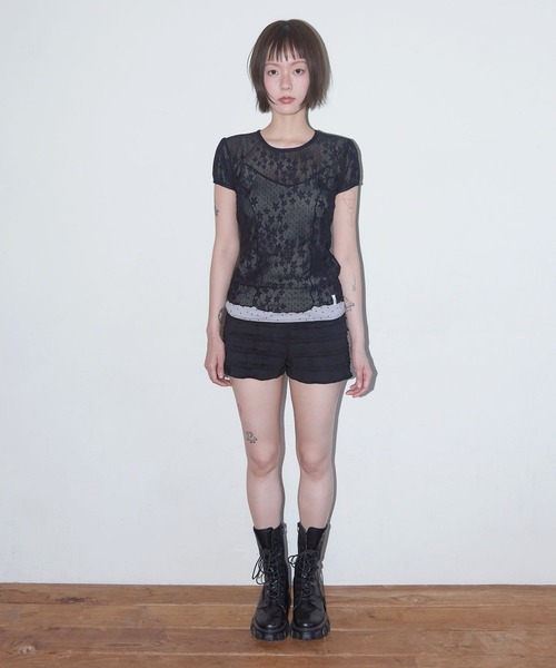 FANCY CLUB（ファンシークラブ）の「FANCY CLUB／パフレースTEE（Tシャツ/カットソー・レディース・ホワイト/ブラック・FREE）」の4枚目の写真