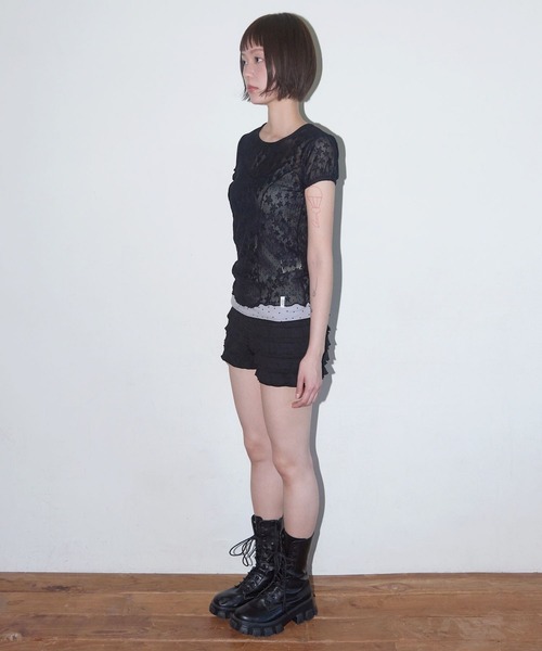 FANCY CLUB（ファンシークラブ）の「FANCY CLUB／パフレースTEE（Tシャツ/カットソー・レディース・ホワイト/ブラック・FREE）」の5枚目の写真