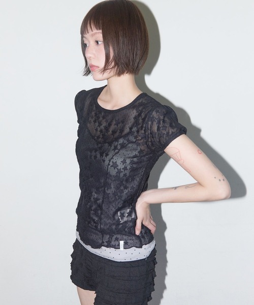 FANCY CLUB（ファンシークラブ）の「FANCY CLUB／パフレースTEE（Tシャツ/カットソー・レディース・ホワイト/ブラック・FREE）」の9枚目の写真