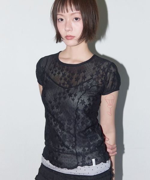 FANCY CLUB（ファンシークラブ）の「FANCY CLUB／パフレースTEE（Tシャツ/カットソー・レディース・ホワイト/ブラック・FREE）」の10枚目の写真