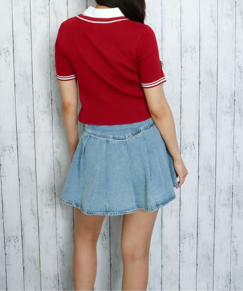 GORGE(ゴージ)の「《シャツ襟×カーディガン風》レディース クロップドトップス レイヤード風 春夏秋(Tシャツ/カットソー・レディース・ベージュ/ネイビー/グレー/ボルドー・F)」の7枚目の写真