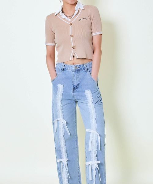 GORGE(ゴージ)の「《シャツ襟×カーディガン風》レディース クロップドトップス レイヤード風 春夏秋(Tシャツ/カットソー・レディース・ベージュ/ネイビー/グレー/ボルドー・F)」の11枚目の写真