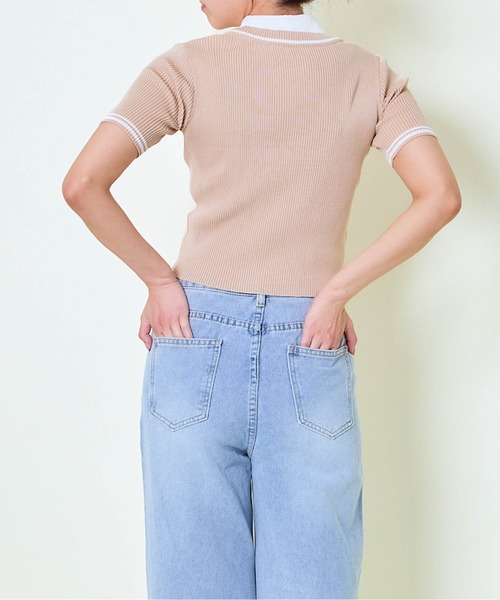 GORGE(ゴージ)の「《シャツ襟×カーディガン風》レディース クロップドトップス レイヤード風 春夏秋(Tシャツ/カットソー・レディース・ベージュ/ネイビー/グレー/ボルドー・F)」の13枚目の写真