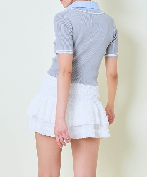 GORGE(ゴージ)の「《シャツ襟×カーディガン風》レディース クロップドトップス レイヤード風 春夏秋(Tシャツ/カットソー・レディース・ベージュ/ネイビー/グレー/ボルドー・F)」の15枚目の写真