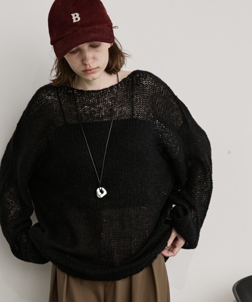 Auntie Rosa Holiday(アンティローザホリデー)の「モヘアタッチルーズメッシュニット(ニット/セーター・レディース・ブラウン/ナチュラル/ブラック/ピンク・FREE)」の3枚目の写真