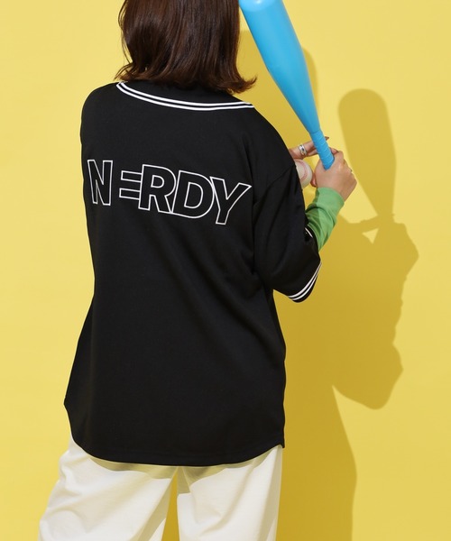 NERDY ヘッドセット ロゴTシャツ ネイビー セール】ベースボール 半袖 トラック トップ（Tシャツ