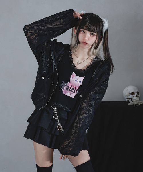 Pal elfy（パルエルフィー）の「ハートスタッツレースパーカー（パーカー・レディース・ブラック系その他/オフホワイト/ブラック・フリー）」の10枚目の写真