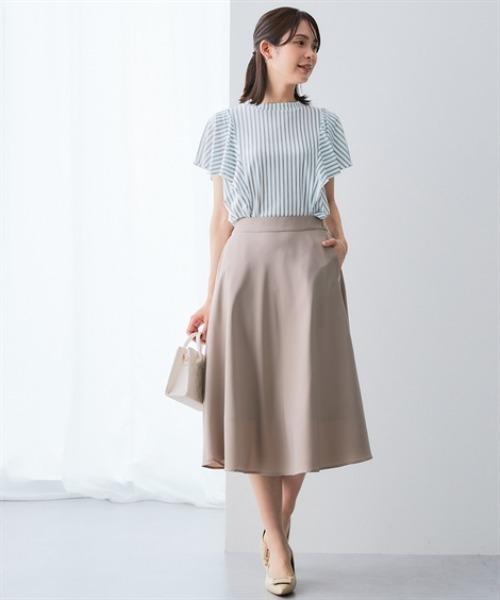 7days Life Styling(セブンデイズライフスタイリング)の「カットソー素材 ストライプ柄バタフライ半袖ブラウス(シャツ/ブラウス・レディース・ネイビー/オフホワイト・M/LL/L/3L)」の5枚目の写真