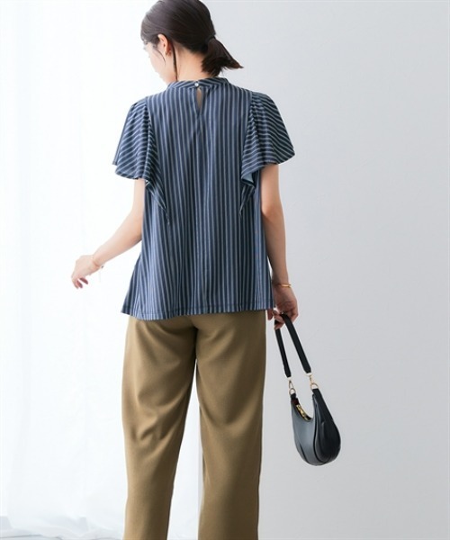 7days Life Styling(セブンデイズライフスタイリング)の「カットソー素材 ストライプ柄バタフライ半袖ブラウス(シャツ/ブラウス・レディース・ネイビー/オフホワイト・M/LL/L/3L)」の7枚目の写真