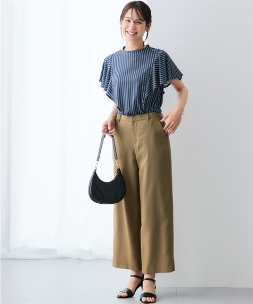 7days Life Styling(セブンデイズライフスタイリング)の「カットソー素材 ストライプ柄バタフライ半袖ブラウス(シャツ/ブラウス・レディース・ネイビー/オフホワイト・M/LL/L/3L)」の9枚目の写真