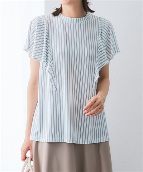 7days Life Styling(セブンデイズライフスタイリング)の「カットソー素材 ストライプ柄バタフライ半袖ブラウス(シャツ/ブラウス・レディース・ネイビー/オフホワイト・M/LL/L/3L)」の11枚目の写真