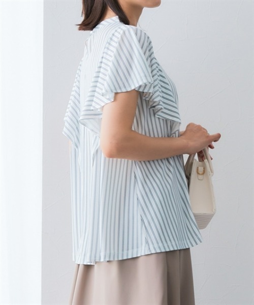 7days Life Styling(セブンデイズライフスタイリング)の「カットソー素材 ストライプ柄バタフライ半袖ブラウス(シャツ/ブラウス・レディース・ネイビー/オフホワイト・M/LL/L/3L)」の12枚目の写真