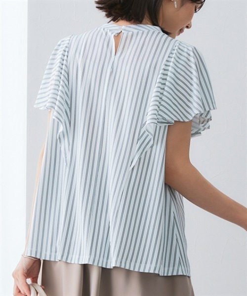 7days Life Styling(セブンデイズライフスタイリング)の「カットソー素材 ストライプ柄バタフライ半袖ブラウス(シャツ/ブラウス・レディース・ネイビー/オフホワイト・M/LL/L/3L)」の13枚目の写真