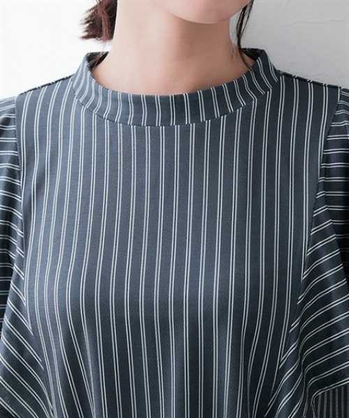 7days Life Styling(セブンデイズライフスタイリング)の「カットソー素材 ストライプ柄バタフライ半袖ブラウス(シャツ/ブラウス・レディース・ネイビー/オフホワイト・M/LL/L/3L)」の14枚目の写真