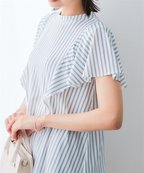 7days Life Styling(セブンデイズライフスタイリング)の「カットソー素材 ストライプ柄バタフライ半袖ブラウス(シャツ/ブラウス・レディース・ネイビー/オフホワイト・M/LL/L/3L)」の15枚目の写真