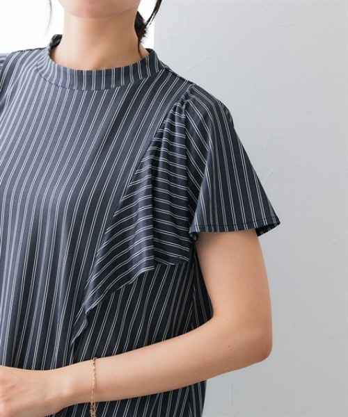 7days Life Styling(セブンデイズライフスタイリング)の「カットソー素材 ストライプ柄バタフライ半袖ブラウス(シャツ/ブラウス・レディース・ネイビー/オフホワイト・M/LL/L/3L)」の16枚目の写真