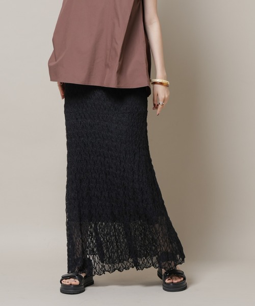 NANO universe(ナノユニバース)の「シアーレースフレアスカート(セットアップ可)(スカート・レディース・ブラック/ブラウン/ベージュ・FREE)」の1枚目の写真