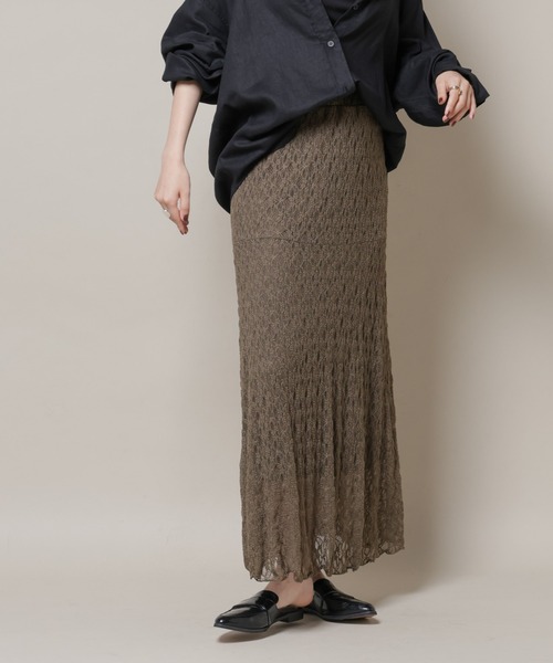 NANO universe(ナノユニバース)の「シアーレースフレアスカート(セットアップ可)(スカート・レディース・ブラック/ブラウン/ベージュ・FREE)」の4枚目の写真