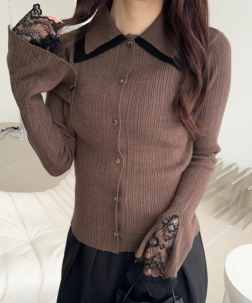 mily bilet(ミウィビレット)の「【mily bilet】トレンド感抜群のレトロクラシック♪ダブル襟袖レースニットプルオーバー(カーディガン/ボレロ・レディース・グレー/ブラウン/アイボリー・X-LARGE/SMALL/MEDIUM/LARGE)」の5枚目の写真