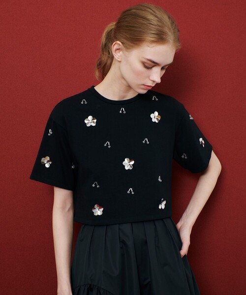 LOULOU WILLOUGHBY(ルルウィルビー)の「【LOULOU WILLOUGHBY】スパンコールTシャツ(Tシャツ/カットソー・レディース・ブラック/オフホワイト・2)」の4枚目の写真